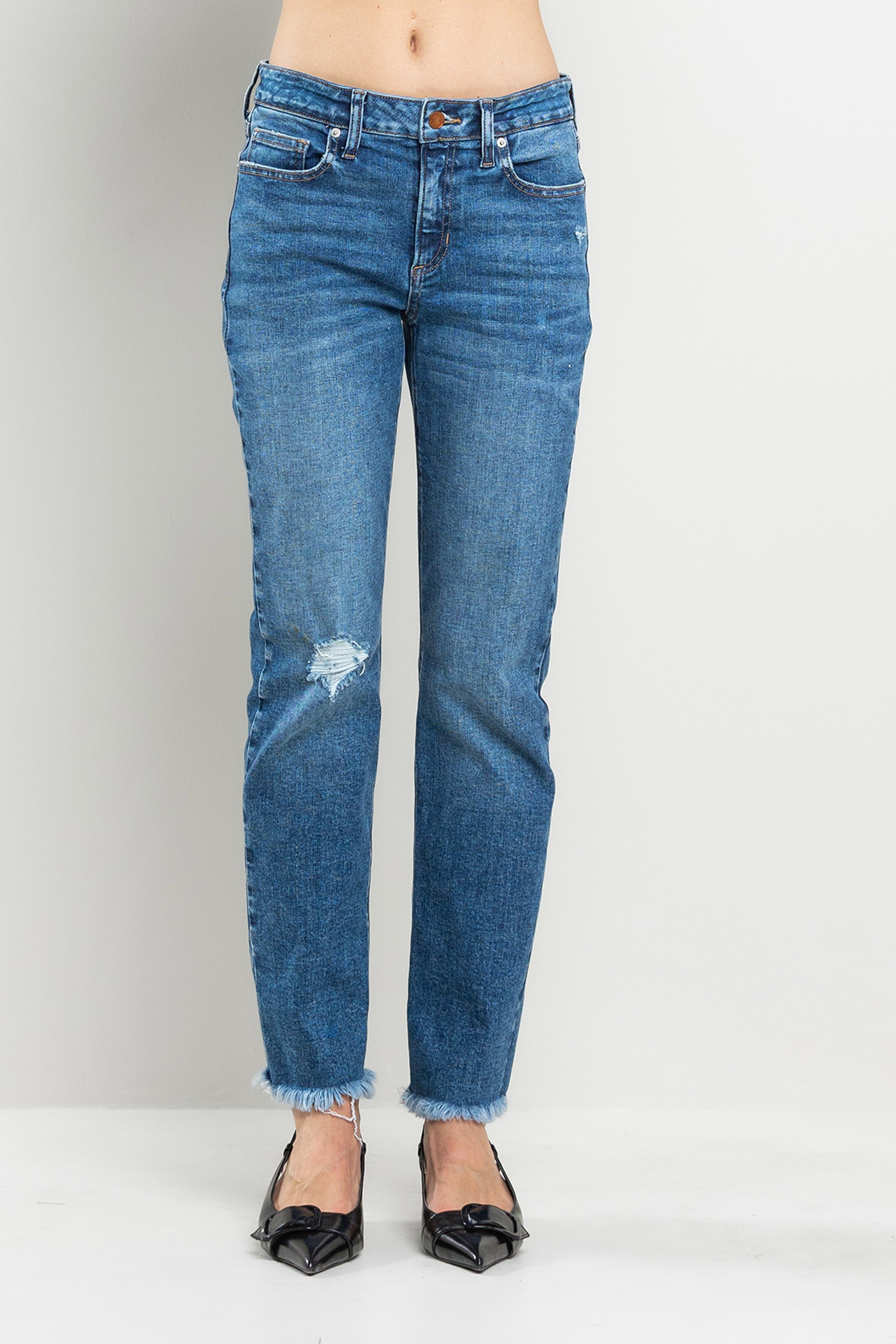 SNEAK PEEP MEDIUM RISE STRAIGHT LEG DENIM JEAN Shelvie Jean