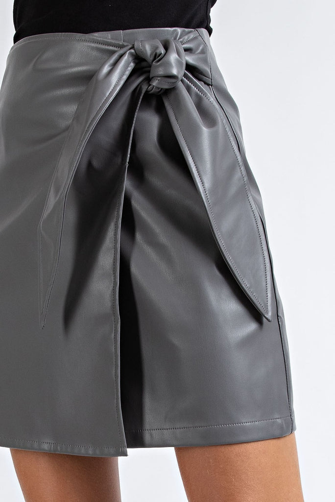 HAILEY GRAY LEATHER FAUX SKIRT