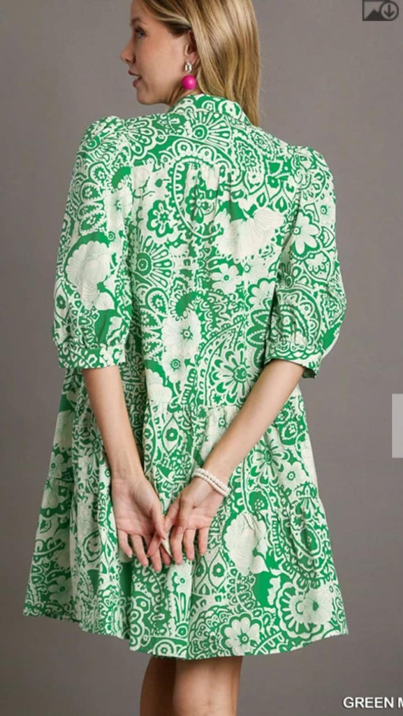 Lucky Green Floral Babydoll Dress